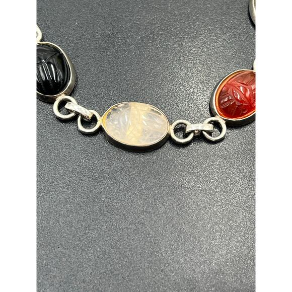 Sterling Silver Scarab Carnelian Lapis Tiger Eye Six Natural Stones Bracelet 8” - Picture 5 of 9